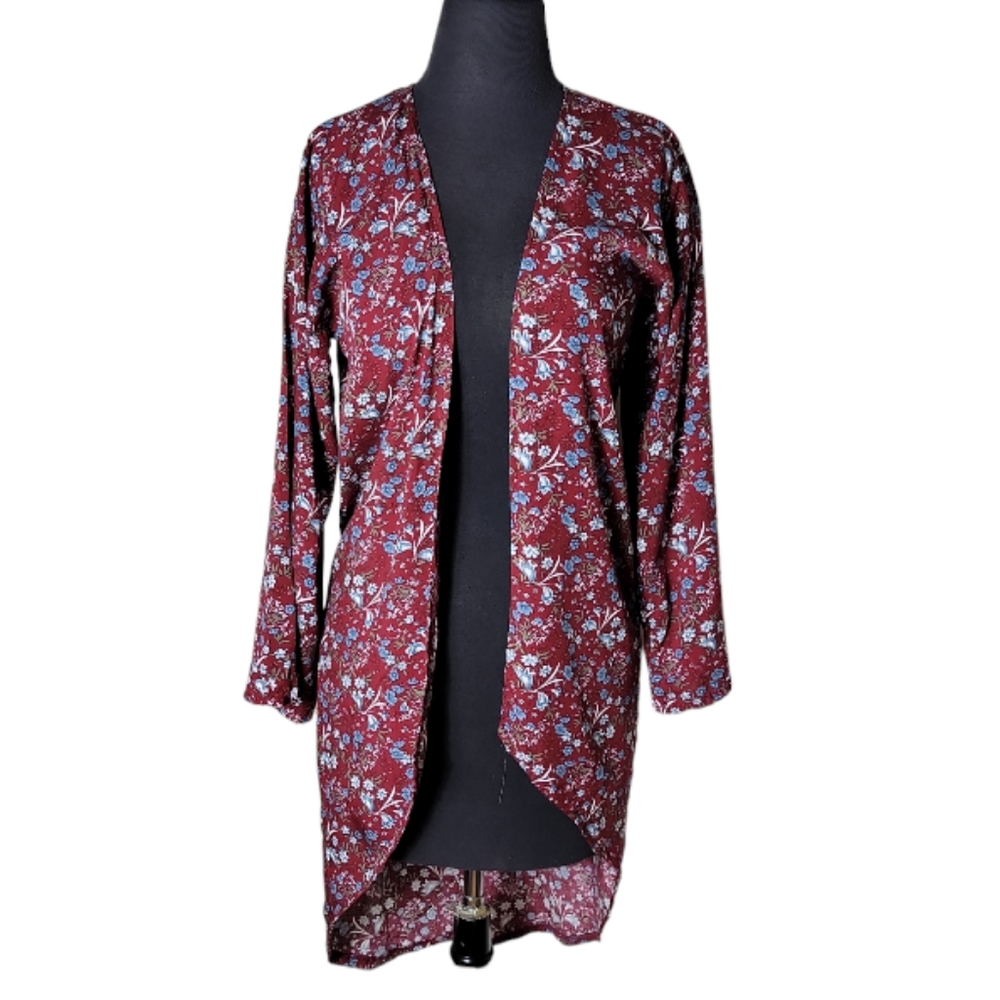 Charlotte Daniel floral kimono women's S/M burgundy blue open front boho